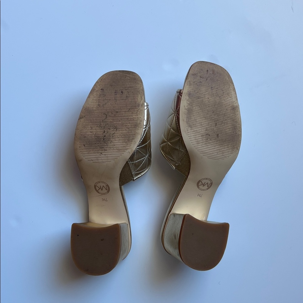 Michael Kors Metallic Gold Quilted Block Heel Mules - Picture 7 of 11